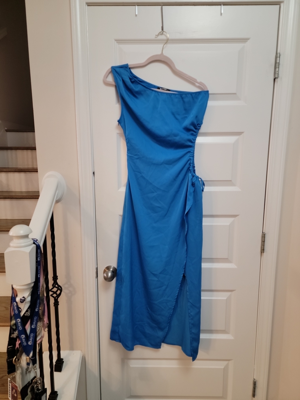 BTFBM One Shoulder Sleeveless Long Dress Sea Foam Blue Size Small EUC